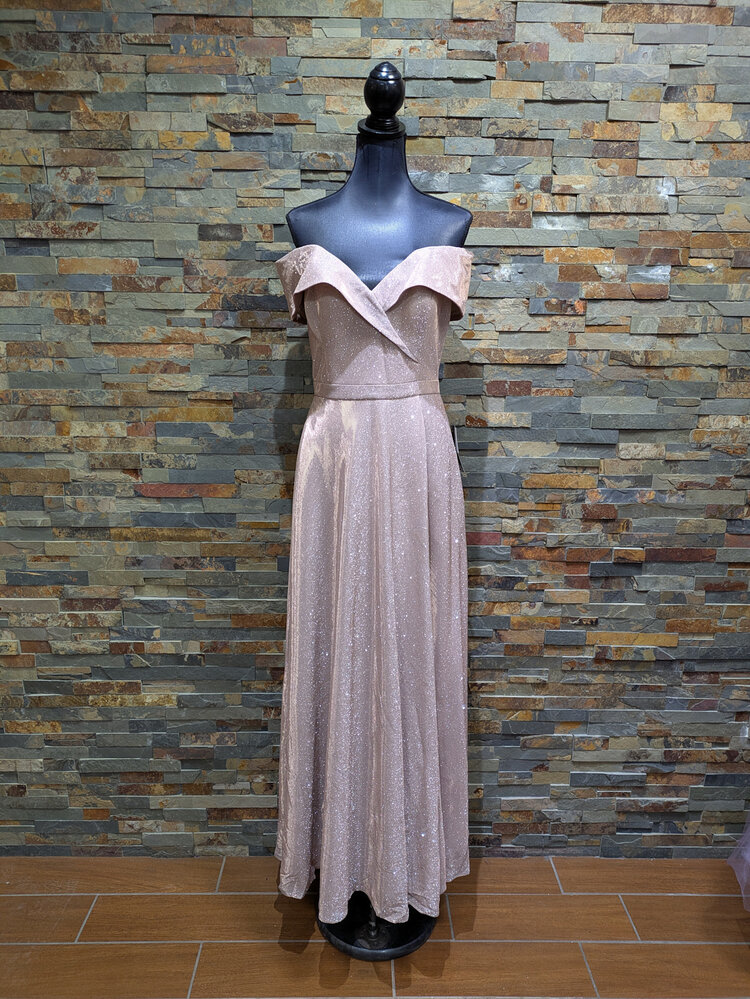 Xscape Champagne Off-shoulder Formal Gown, Size 12