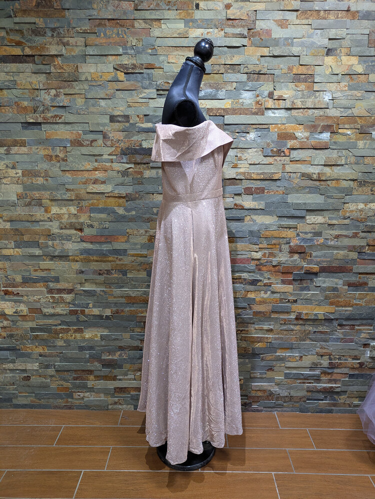 Xscape Champagne Off-shoulder Formal Gown, Size 12