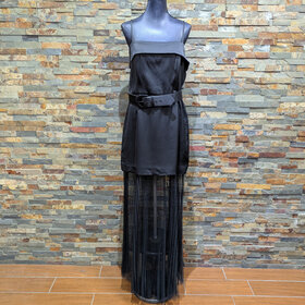 Taylor Black Bubble Hem Gown w/ Adjustable Belt, Size 16