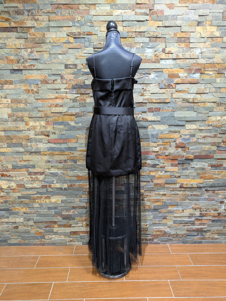 Taylor Black Bubble Hem Gown w/ Adjustable Belt, Size 16