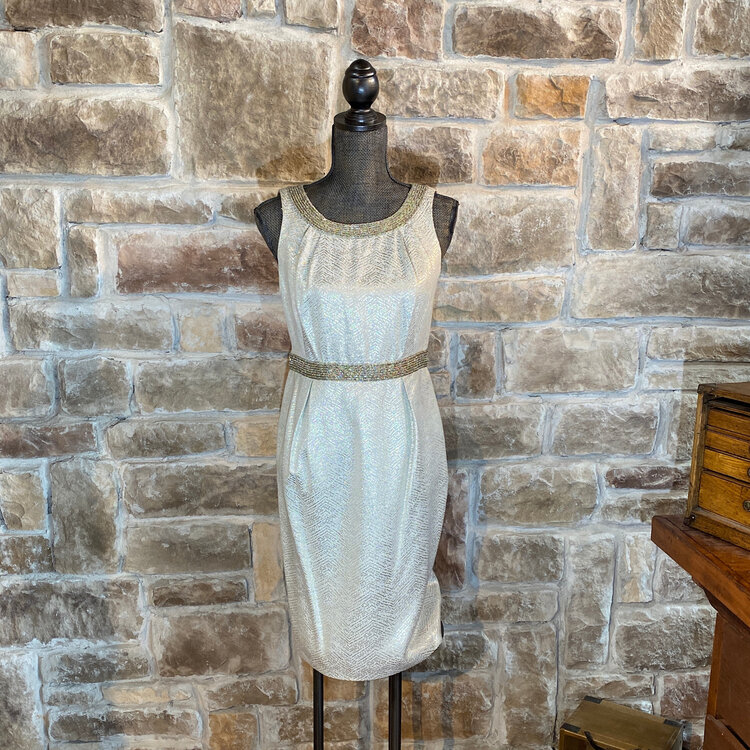 Carmen Marc Valvo Gold Cocktail Sheath Dress, Size 6