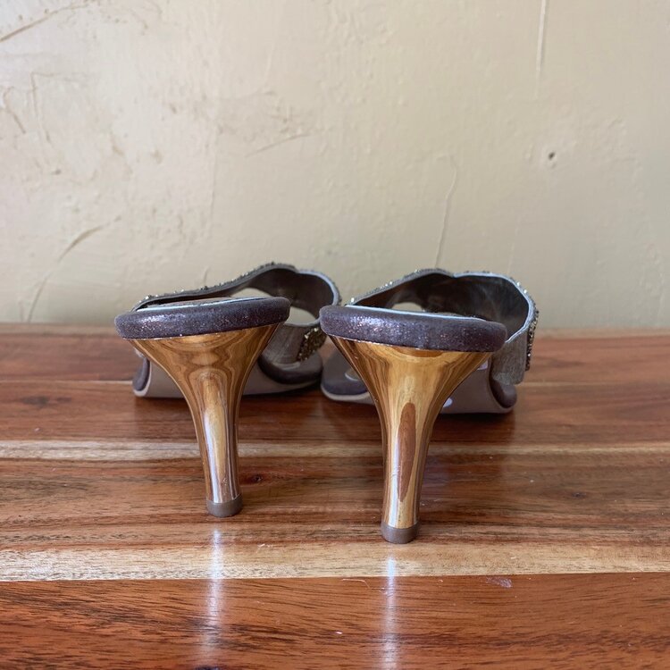 Bronze Beaded Heeled Sandal, Size 9