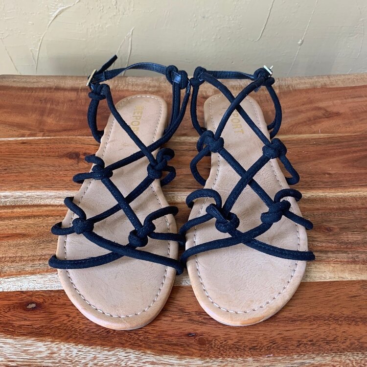 Report Black Strappy Cord Sandals, Size 8.5