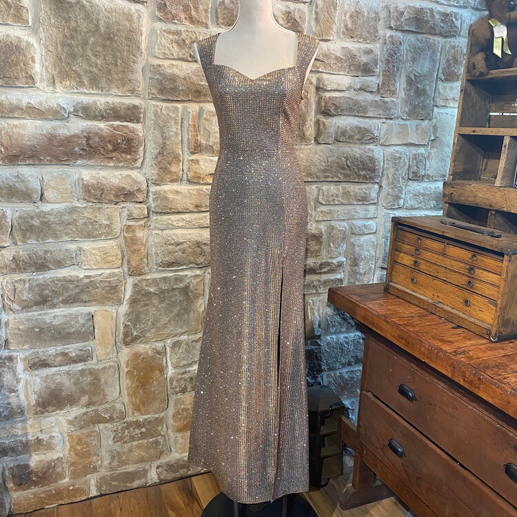 La Scala Rose Gold Long Shimmer Dress, Size S