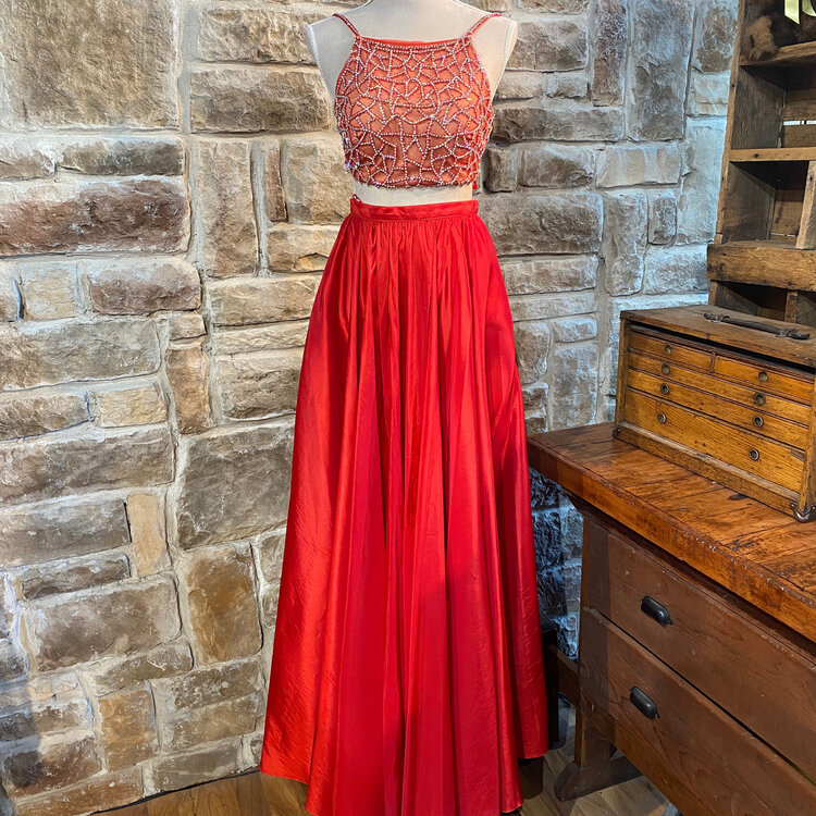 Terani Red Crop Top Taffeta Gown, Size 0