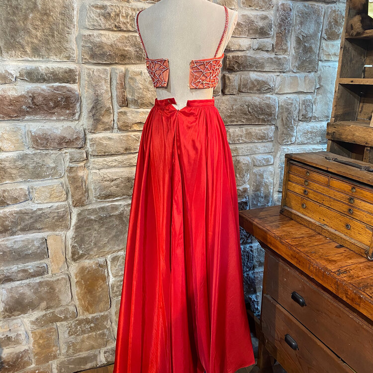 Terani Red Crop Top Taffeta Gown, Size 0