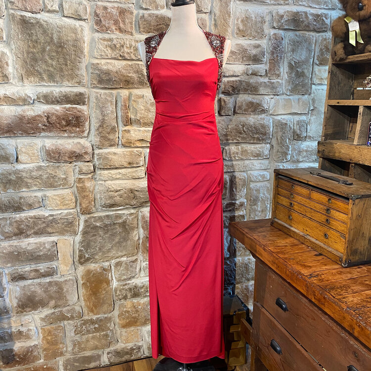 Nicole Miller Deep Red Beaded and Embellished Gown, Size S