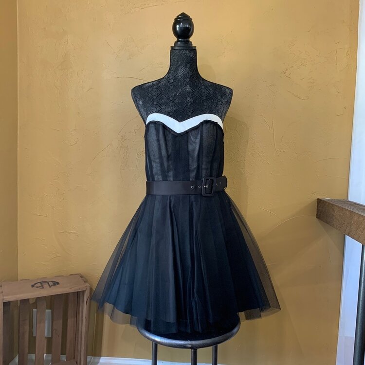 Jovani Black Strapless Fit and Flare with Belt, Size 12