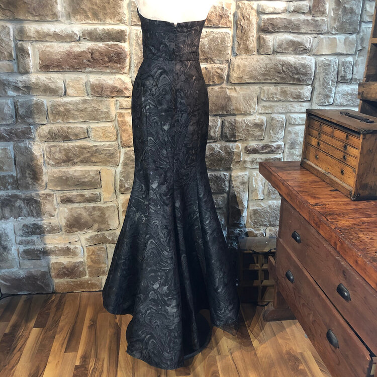Terani Green with Black Corset Top Mermaid Strapless Gown, Size 6
