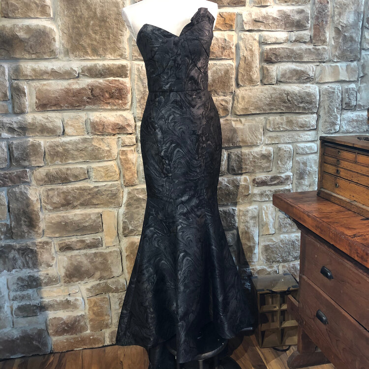 Terani Green with Black Corset Top Mermaid Strapless Gown, Size 6