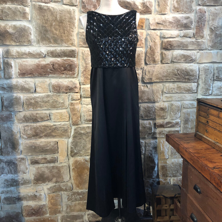 Ralph Lauren Two Piece Satin and Sequin Black Gown, Size 6