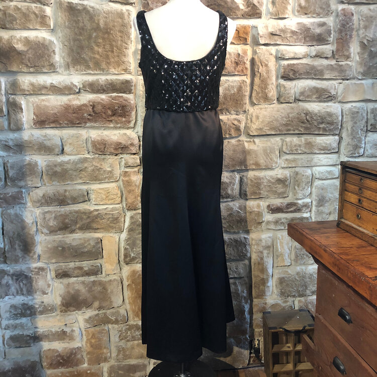 Ralph Lauren Two Piece Satin and Sequin Black Gown, Size 6