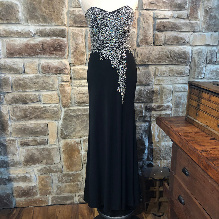 Ruby Rox Black Embellished Strapless Gown, Size S