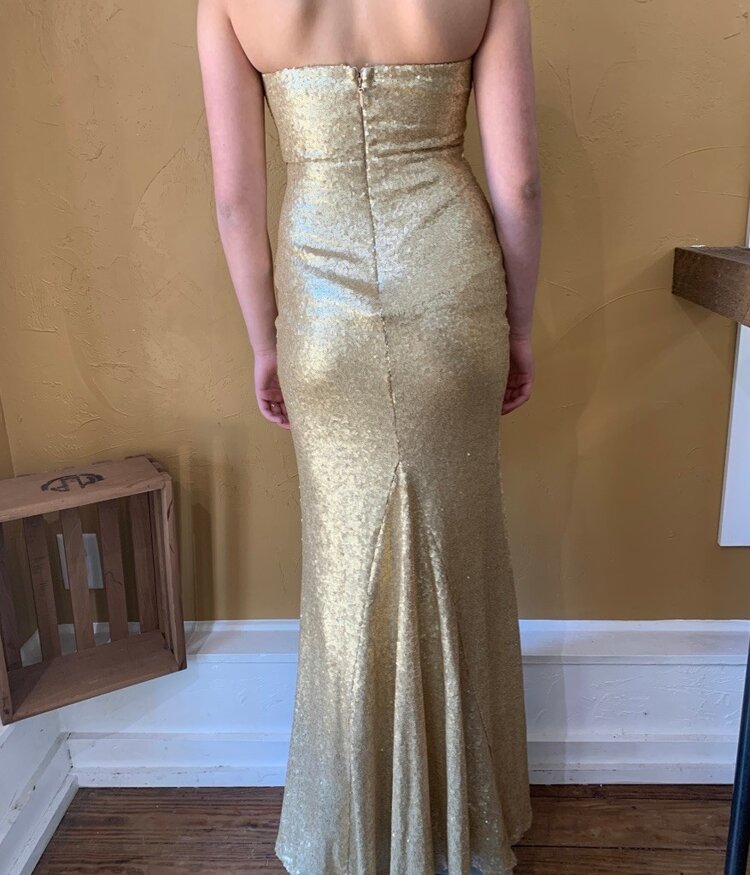 Lulus Gold Sequined Strapless Gown, Size XS