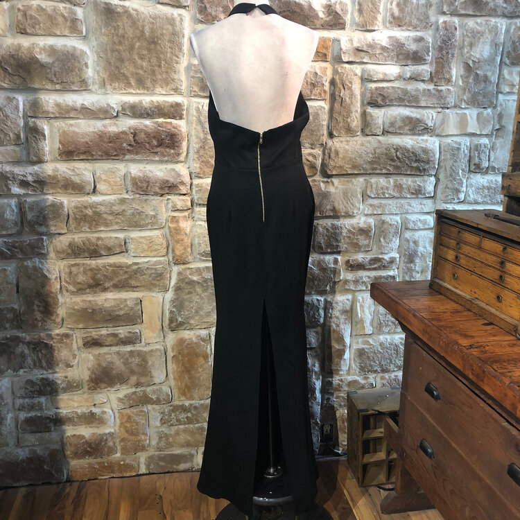 Aqua Black Ladder Stitch Halter Gown