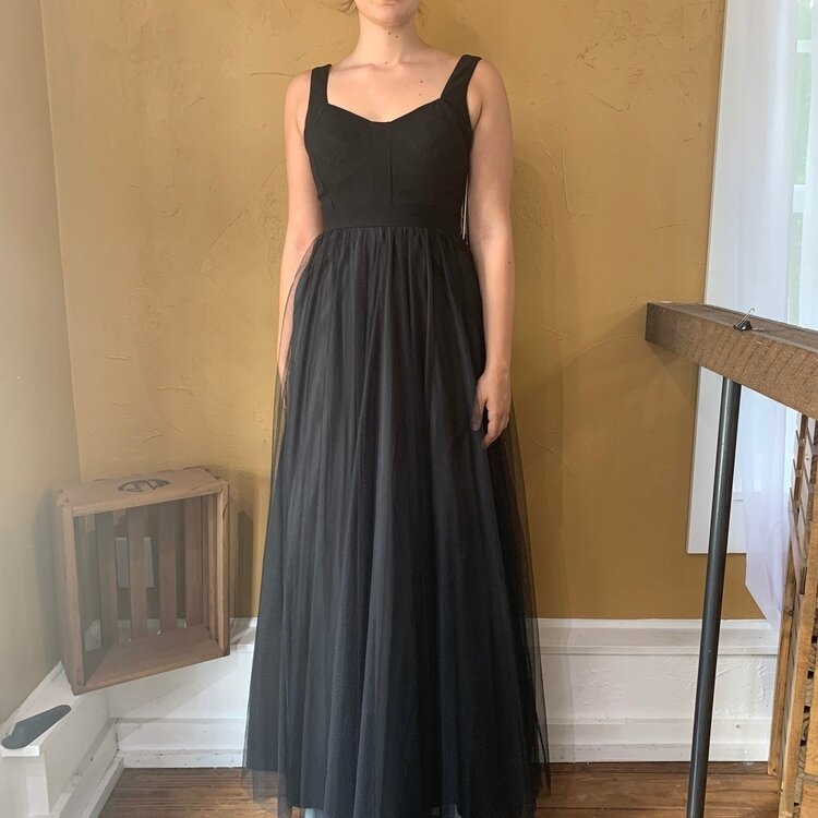 Aqua Black Square Neck Tulle Dress, Size 4