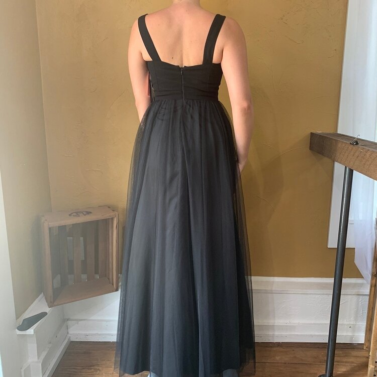 Aqua Black Square Neck Tulle Dress, Size 4