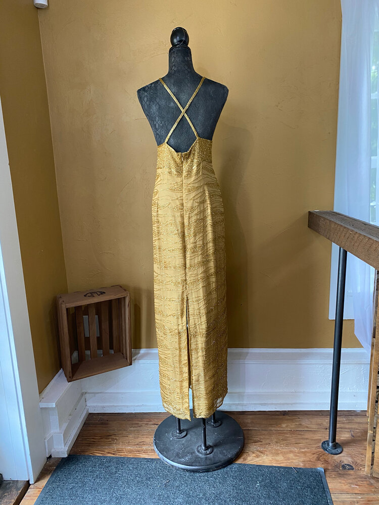 Dusk to Dawn Gold Hand Beaded Gown, Size 26