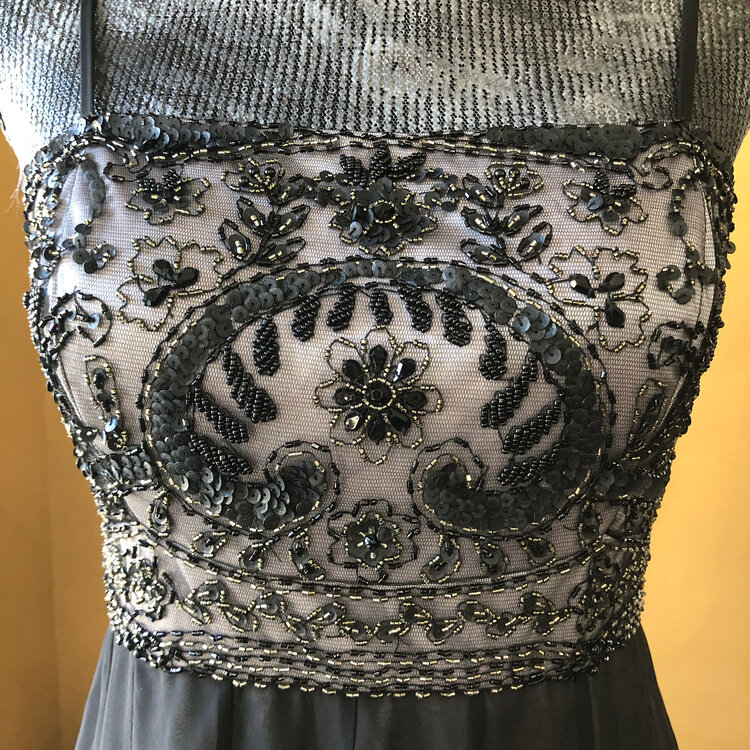 Sue Wong Black Sue Wong Cocktail Dress Beaded Bodice with Tool Skirt