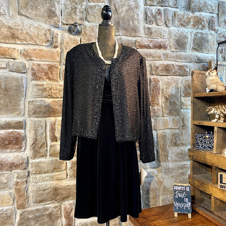 Laurence Kazar Lawence Kazan Black Beaded Top, Size 2XL