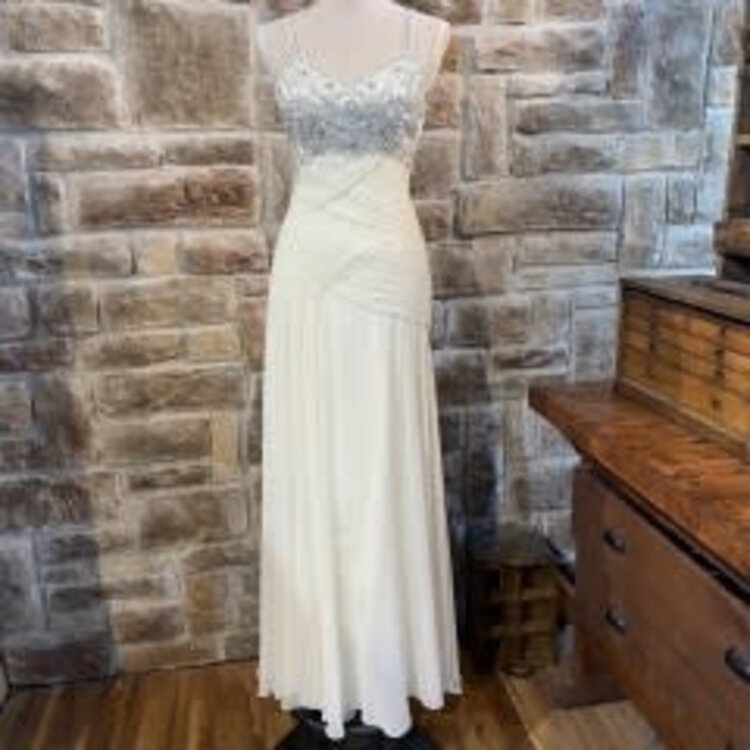 Sue Wong Ivory Chiffon Beaded Gown