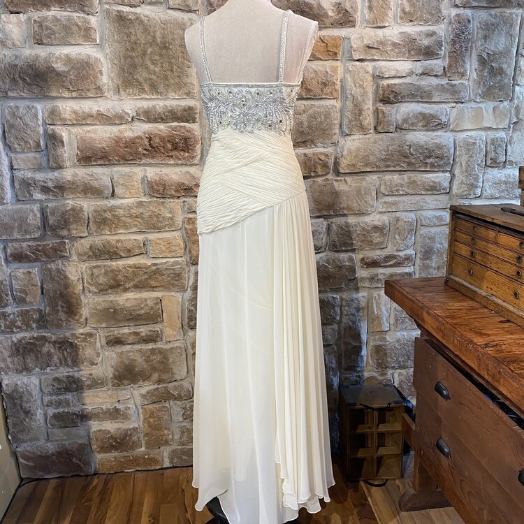 Sue Wong Ivory Chiffon Beaded Gown