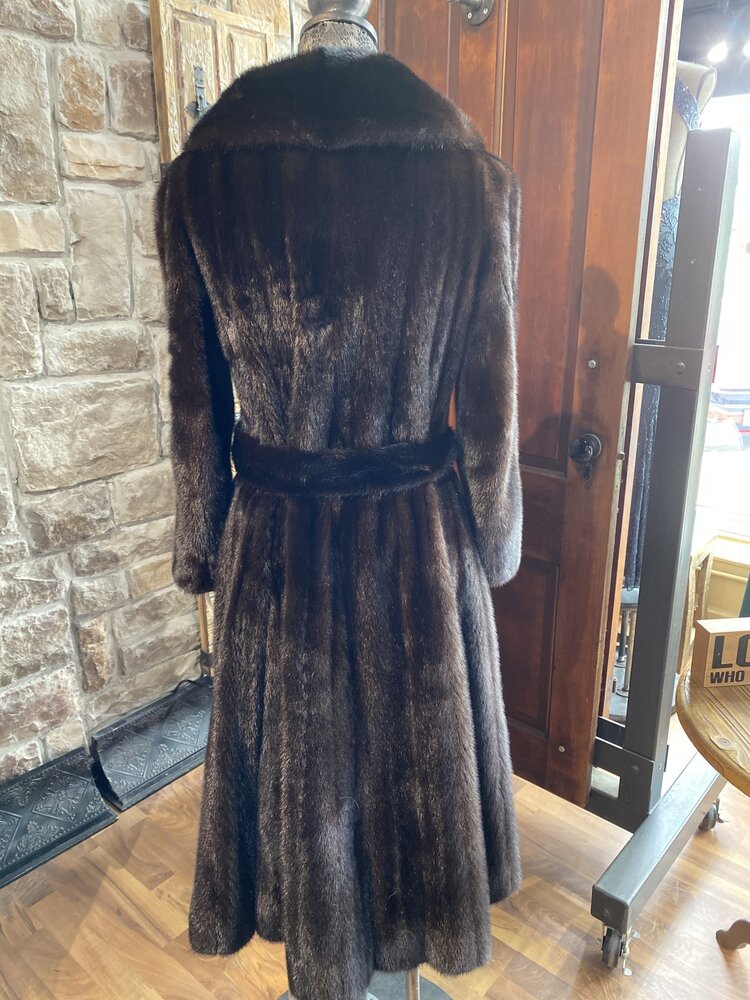 Dark Ranch Full Length Mink Coat with belt, Size M