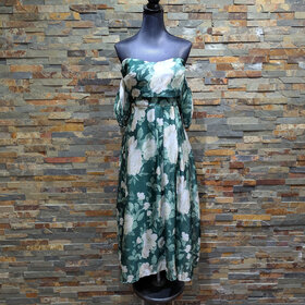 Lulu's Forest Green Floral Off-Shoulder Dress, Size XL