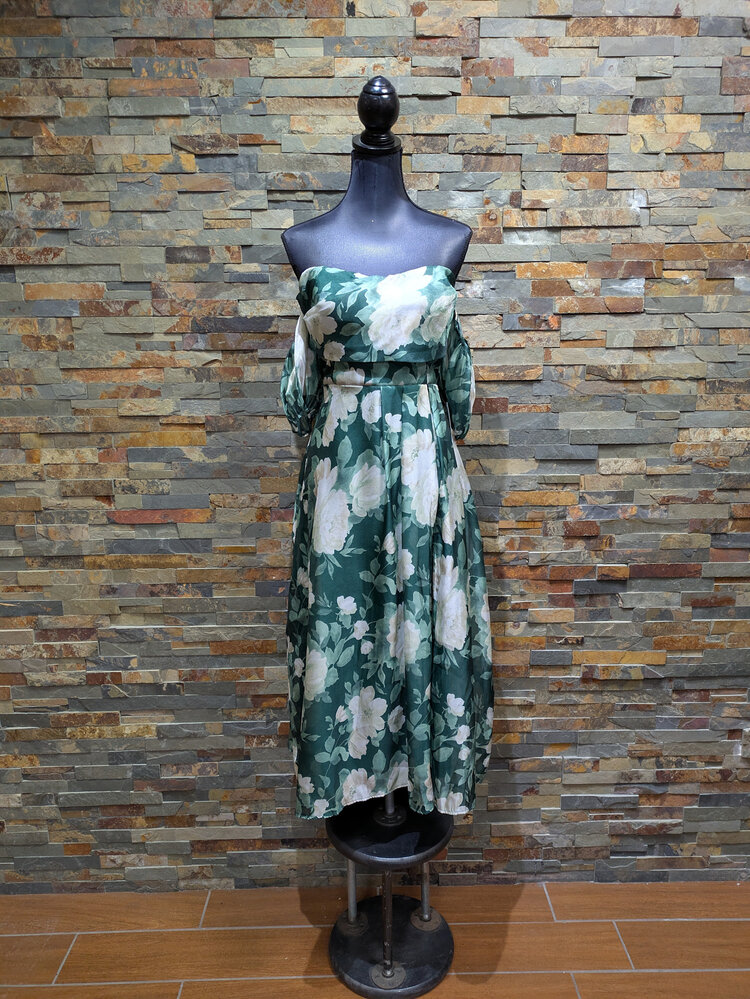 Lulu's Forest Green Floral Off-Shoulder Dress, Size XL
