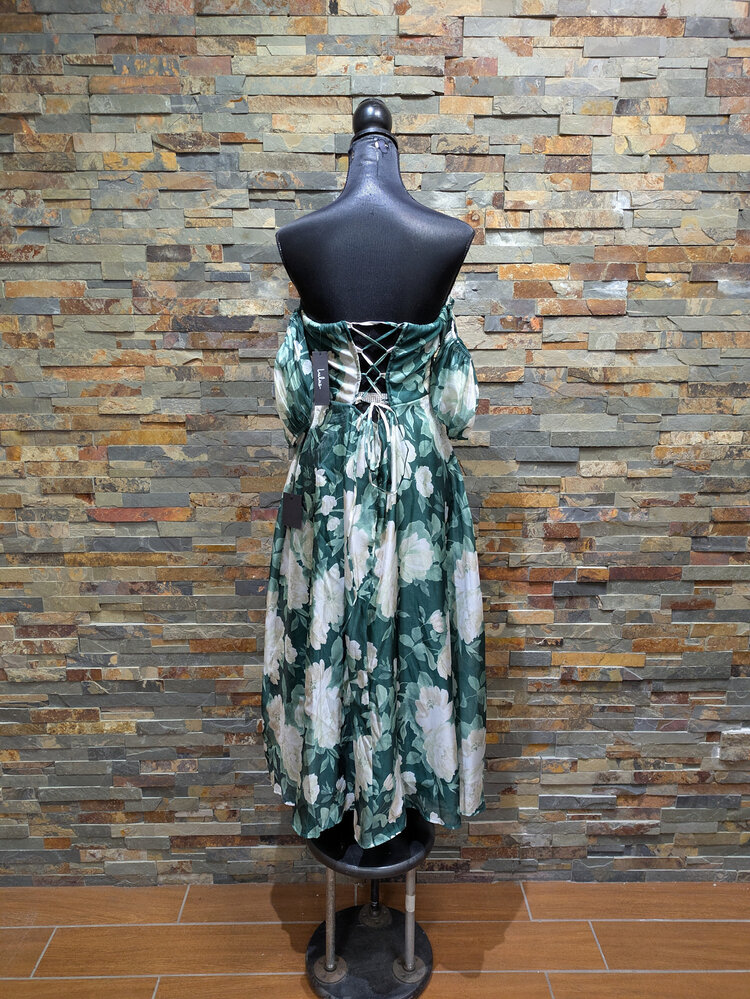 Lulu's Forest Green Floral Off-Shoulder Dress, Size XL