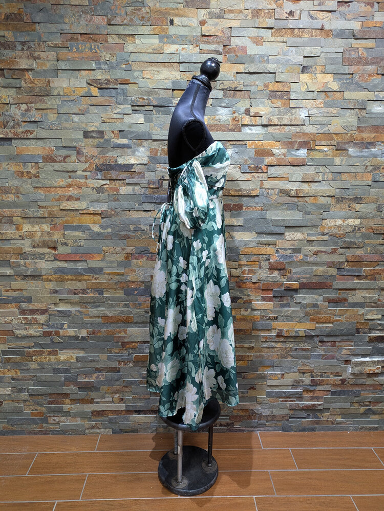 Lulu's Forest Green Floral Off-Shoulder Dress, Size XL