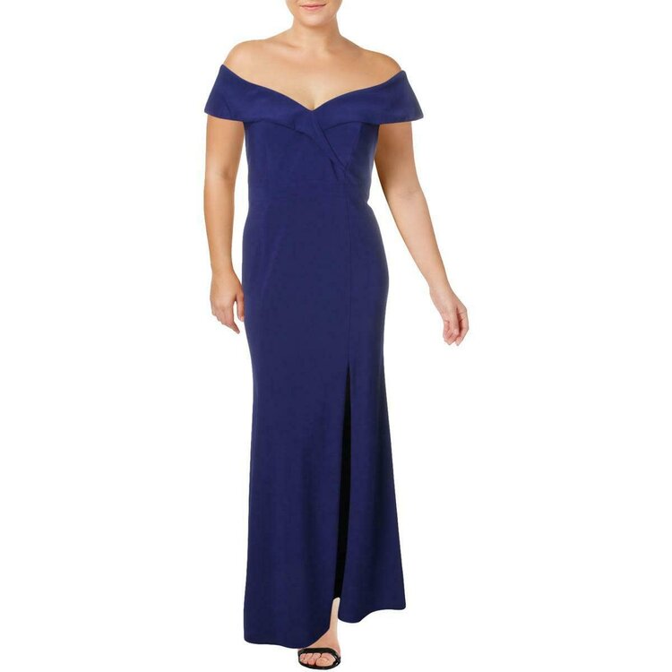 Xscape Blue Gown with Portrait Collar, Size 18W