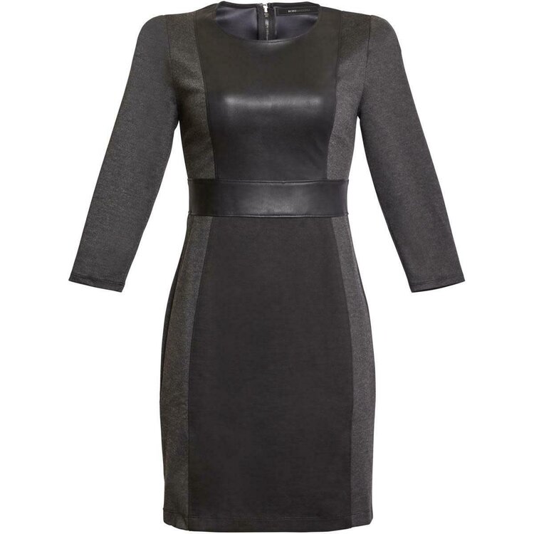 BCBG Max Azria Heathered Dark Gray Bodycon Dress with Faux Leather, Size M