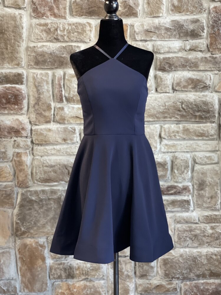 Sequin Hearts Navy Halter Glitter Lace Back Dress, Size 7