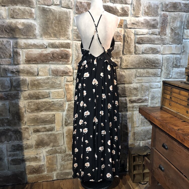 Lucy Paris Black Floral Ruffled Maxi Dress