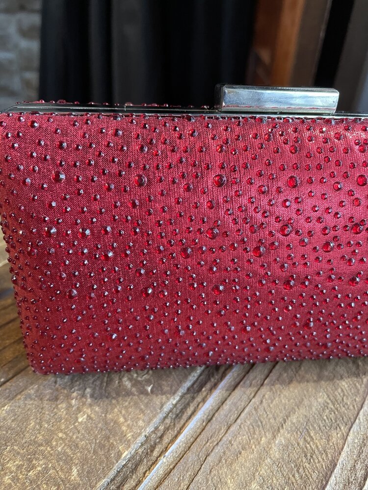 Red Rhinestone Clutch with Optional Strap