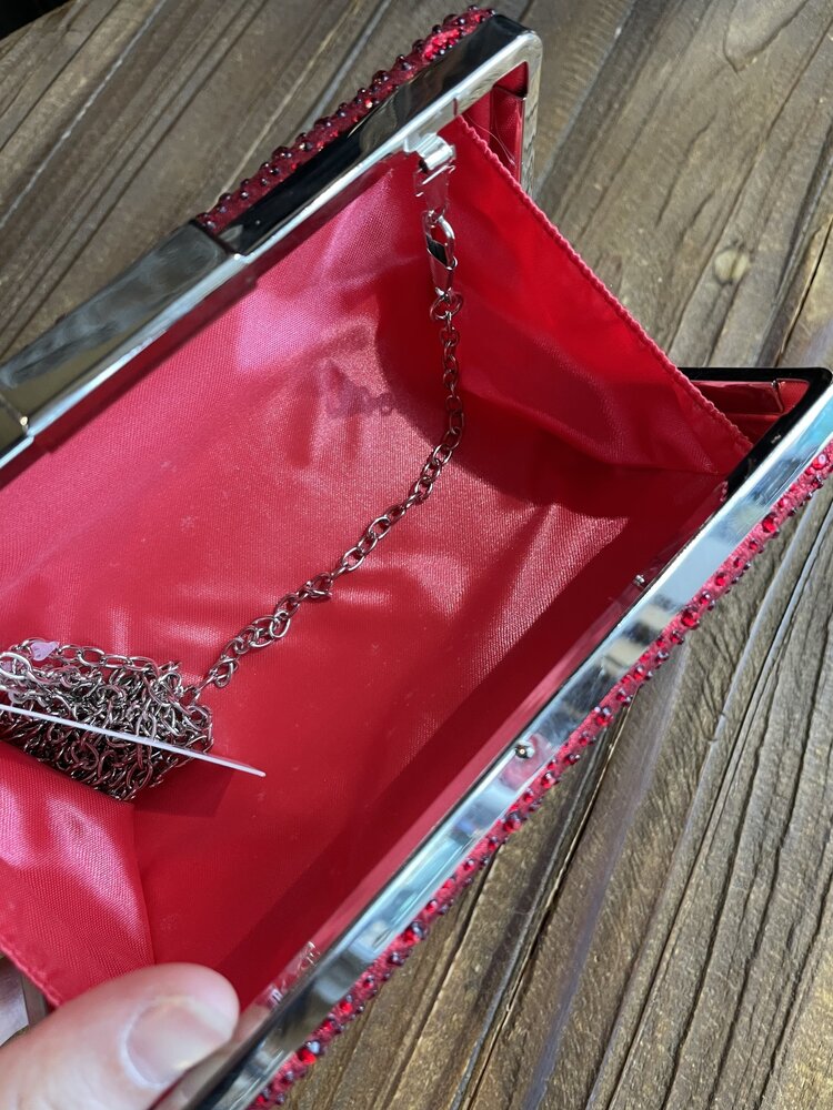 Red Rhinestone Clutch with Optional Strap