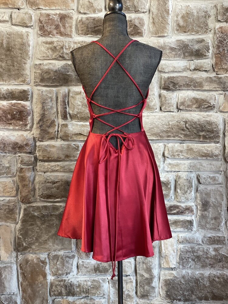 La Scala Deep Red Strappy Back Flare Dress
