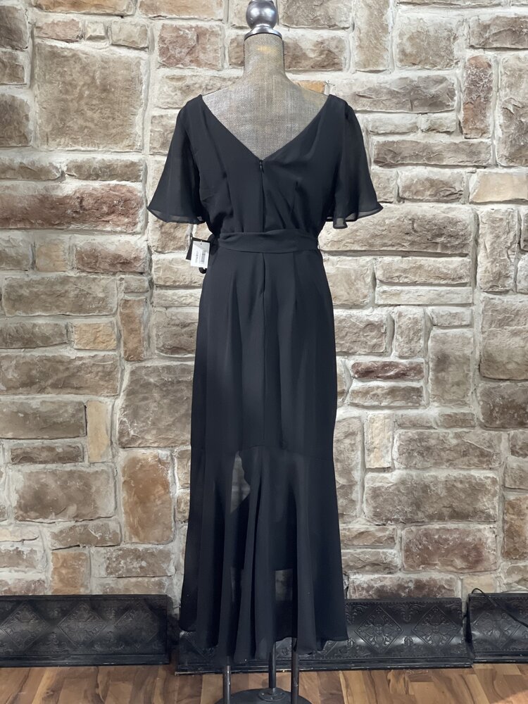 Gabby Skye Black Sheer Flutter Sleeve Dress Dress, Size 14