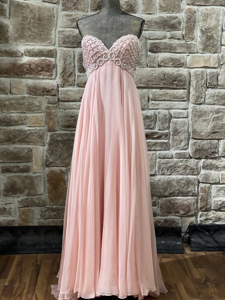 Sherri Hill Light Pink Pearl Embellished Top Gown
