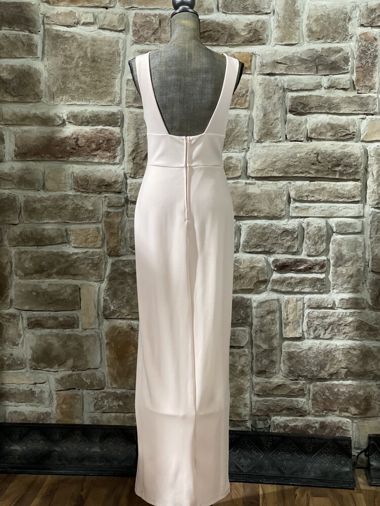 B Darlin Pink Plunging Neck Front Slit Gown