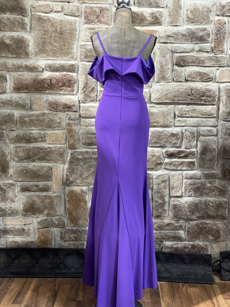 Lenovia USA Purple Cold Shoulder Ruffle Side Gown, Size L