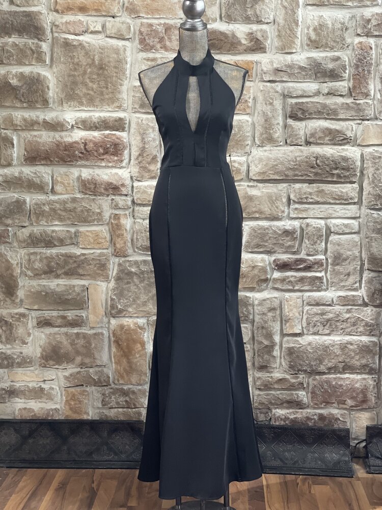 Aqua Black Ladder Stitch Halter Gown