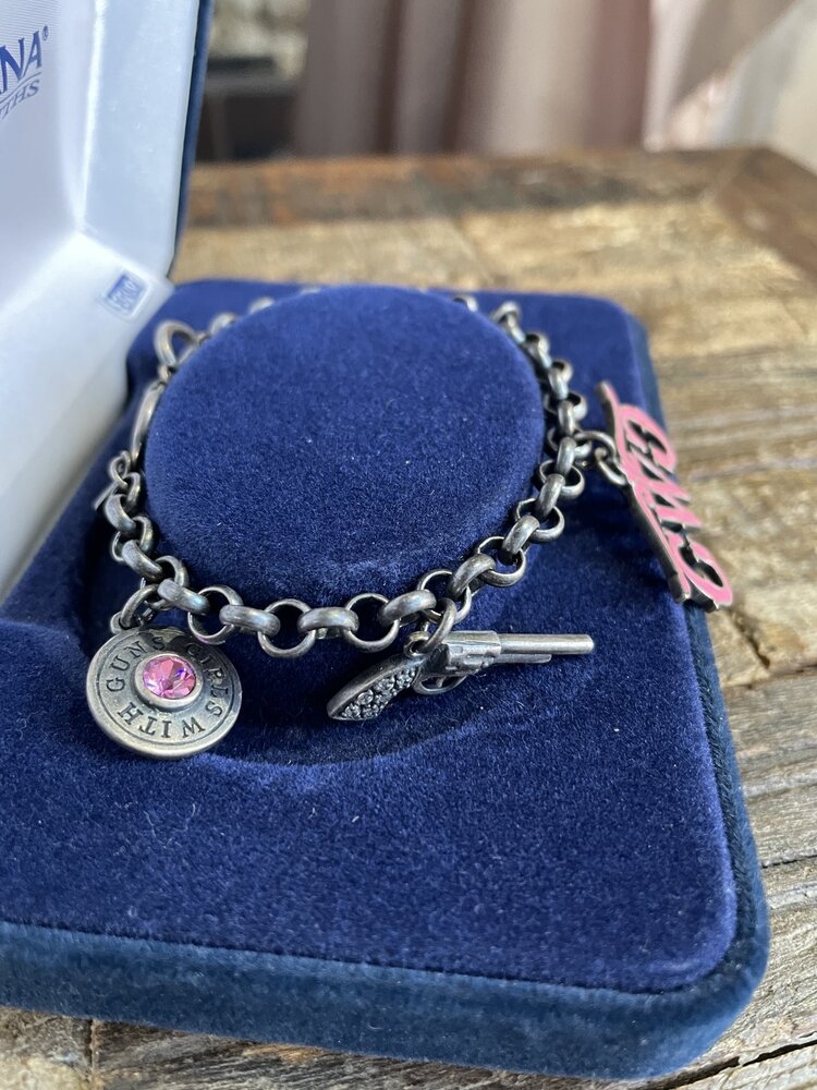 Montana Silversmith Pink and Steel Girls With Guns Bracelet