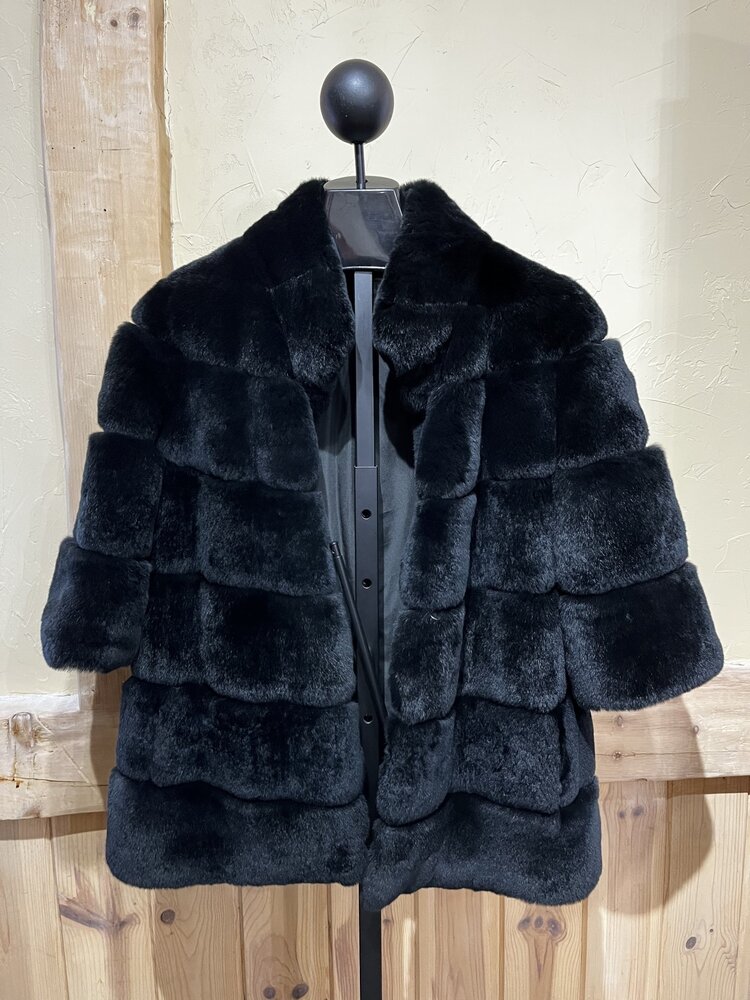 Black Lapin Rabbit Convertible Coat