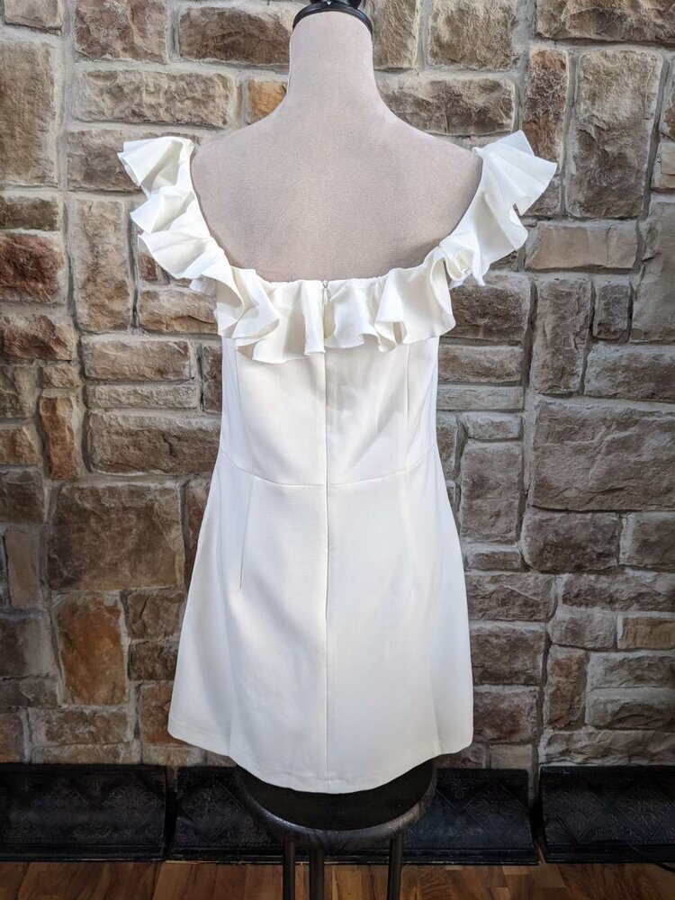 French Connection White Ruffle A-Line Dress, Size 12