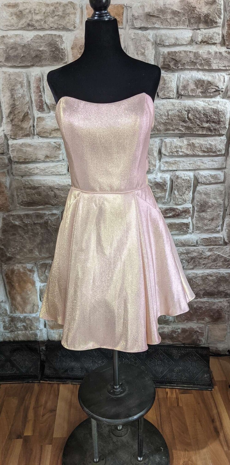 Pink Shimmer Mesh Panel Dress w/ Pockets, Size 9/10