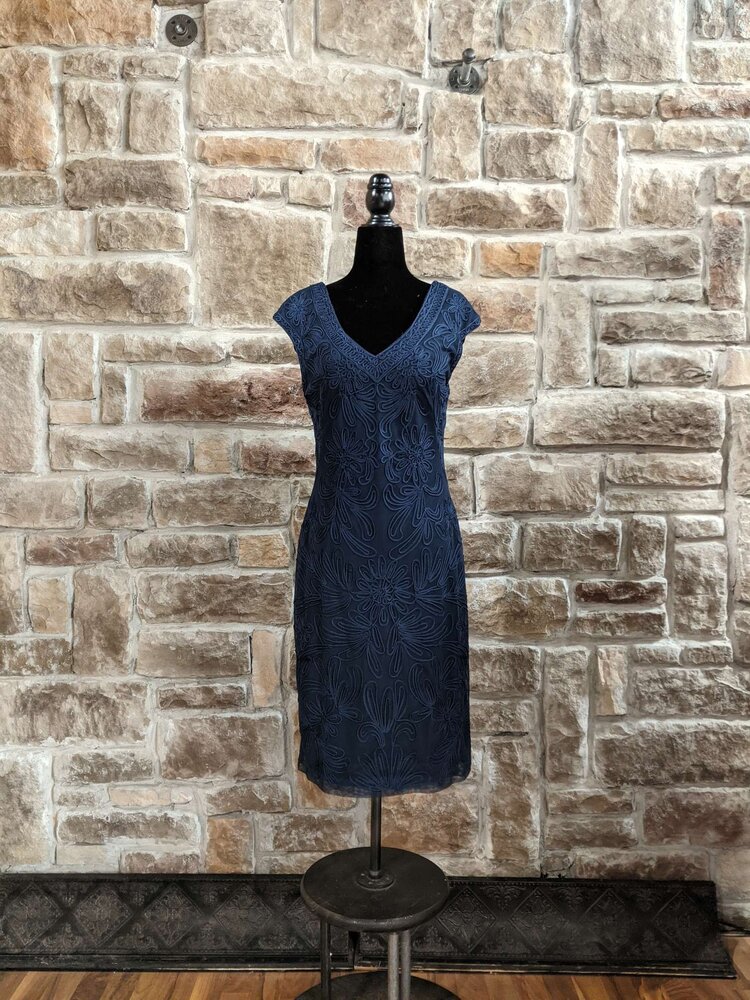 Sue Wong Navy Illusion Dress, Size 8