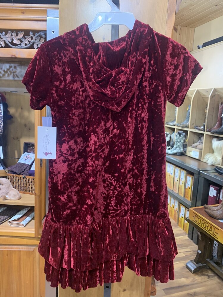 Burgundy Velvet Hoodie Ruffle Dress