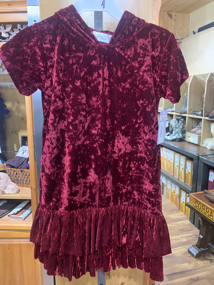 Burgundy Velvet Hoodie Ruffle Dress